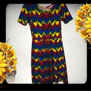 LulaRoe Water Color Peplum Style Dress Amelia Amazing Condition back zipper SZ L